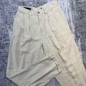VTG GAP Pants Mens 29x30 Beige Easy Fit Relaxed Linen Pleated Trouser Old Money